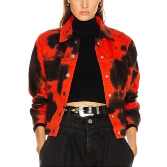 Proenza Schouler- NWT Red and Black Tie Dye Denim Jean Jacket - Picture 2 of 4